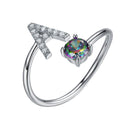Sterling Silver Initial Ring Adjustable with Topaz & CZ