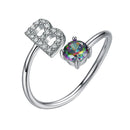 Sterling Silver Initial Ring with Mystic Topaz & CZ