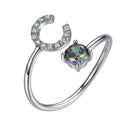 Sterling Silver Initial Ring with Mystic Topaz & CZ