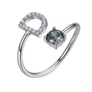 Sterling Silver Initial Ring with Mystic Topaz & CZ