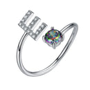 Sterling Silver Initial Ring with Mystic Topaz & CZ