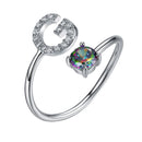 Sterling Silver Initial Ring with Mystic Topaz & CZ