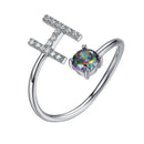 Sterling Silver Initial Ring with Mystic Topaz & CZ