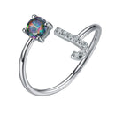 Sterling Silver Initial Ring with Mystic Topaz & CZ