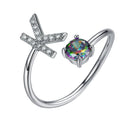 Sterling Silver Initial Ring with Mystic Topaz & CZ