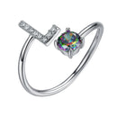 Sterling Silver Initial Ring with Mystic Topaz & CZ