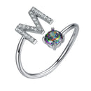 Sterling Silver Initial Ring with Mystic Topaz & CZ