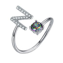 Sterling Silver Initial Ring with Mystic Topaz & CZ