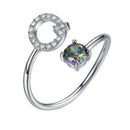 Sterling Silver Initial Ring with Mystic Topaz & CZ