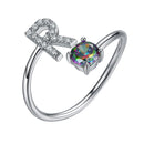 Sterling Silver Initial Ring with Mystic Topaz & CZ