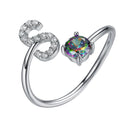 Sterling Silver Initial Ring with Mystic Topaz & CZ