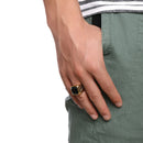 Square Ring with Black Carnelian - Stainless Steel