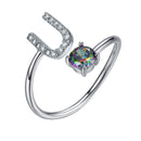 Sterling Silver Initial Ring with Mystic Topaz & CZ