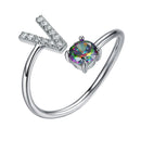 Sterling Silver Initial Ring with Mystic Topaz & CZ
