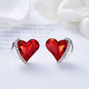 Stud Angel Wing Heart Earrings w/ Swarovski Crystals