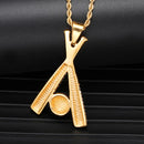 Baseball Necklace - Gold Crossed Bats Pendant
