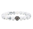 Basketball Bracelet - White Turquoise Beaded - Black Charm
