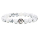 Basketball Bracelet - White Turquoise Beaded - Silver Charm
