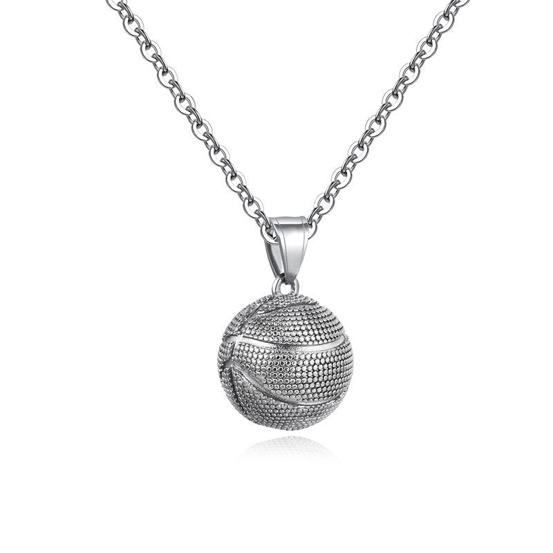 Basketball Necklace | Stainless Steel Basketball Pendant Charm Chain, Black