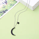 Black Crescent Moon Necklace | Silver Moon Pendant w/ Star
