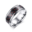 Carbon Fiber Inlay Silver Steel Ring