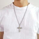 Damascus Steel Cross Necklace Mens