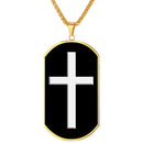 Dog Tag Cross Necklace Black Enamel
