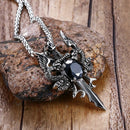 Double Dragon Necklace with Sword Black CZ