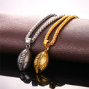 Football Necklace - Mens Football Chain Pendant Stainless Steel