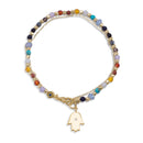 Rainwbow Hamsa Hand Bracelet w/ Gemstones - Sterling Silver