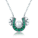 Horseshoe Necklace Sterling Silver Freshwater Pearl Green CZ
