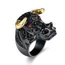 Mens Iced Out Bull Ring Bling - Black