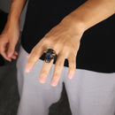 Mens Iced Out Bull Ring Bling - Black