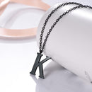 Mens Initial Letter Pendant Necklace - Black