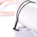Mens Initial Letter Pendant Necklace - Black
