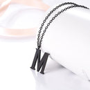 Mens Initial Letter Pendant Necklace - Black