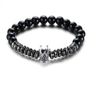 Mens Beaded Bracelet w/ Crown | Black Carnelian Hematite Beads