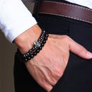 Mens Beaded Bracelet w/ Crown | Black Carnelian Hematite Beads
