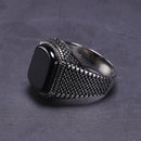 Mens Black Onyx Ring Sterling Silver Rectangular