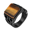 Men's Black Tiger Eye Ring - Stainless Steel, Square