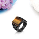 Men's Black Tiger Eye Ring - Stainless Steel, Square