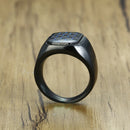 Mens Carbon Fiber Square Black Ring