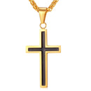 Mens Cross Necklace Stainless Steel Two Tone Pendant