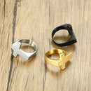 Mens Cross Ring Sideways | Stainless Steel - Silver, Gold, Black