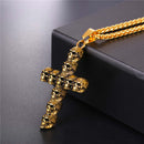 Mens Cross Skull Necklace Gold