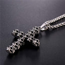 Mens Cross Skull Necklace Silver