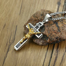 Mens Crucifix Necklace Pendant Stainless Steel - Gold / Silver