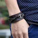 Mens Leather Cuff Bracelet Brown - Metal Charm
