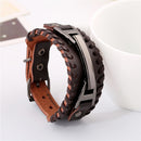 Mens Leather Cuff Bracelet Brown - Metal Charm