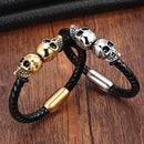 Mens Leather Skull Bracelet
